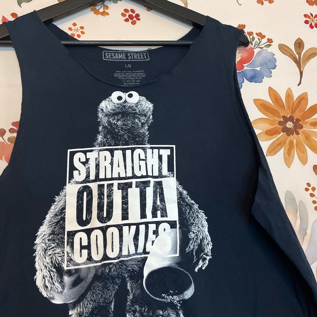 Sesame Street L Athletic Workout Cookie Monster Straight Outta Cookies Run Tank